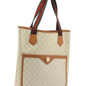 Gucci Beige & Tan GG Canvas Tote with Red-Green Web Straps